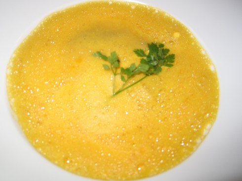 carrot foam ricotta and herb ravioli