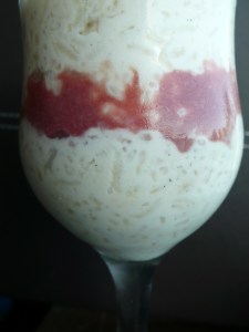 rice pudding with a raspberry curd ripple