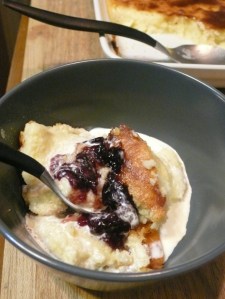 semolina pudding White Chocolate Semolina Pudding with Damson Jam and a touch of Cream